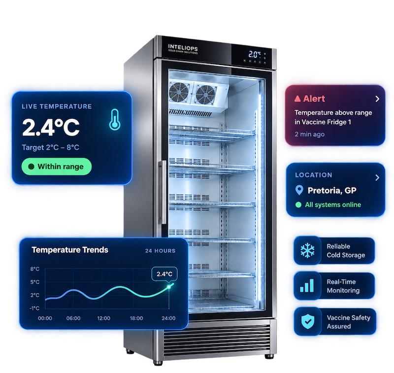 inteliOPS cold chain refrigeration with real-time temperature monitoring, alerts and compliance visibility